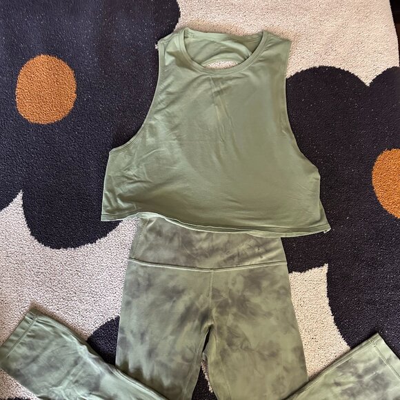 Lululemon Cut Back Crop Tank Top Vista Green + Align Pant Crop 21" Diamond Dye - Picture 1 of 6